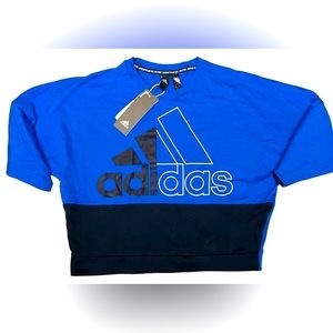 Adidas Colorblock Cropped Shirt Blue/Black - Women’s Medium - NWOT
